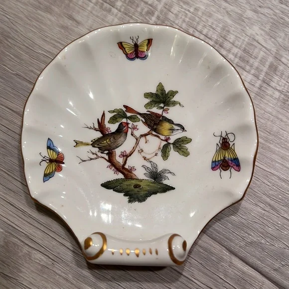 Herend Rothschild Hungary Bird Trinket Shell Dish gold rim ring holder butterfly - Picture 2 of 4